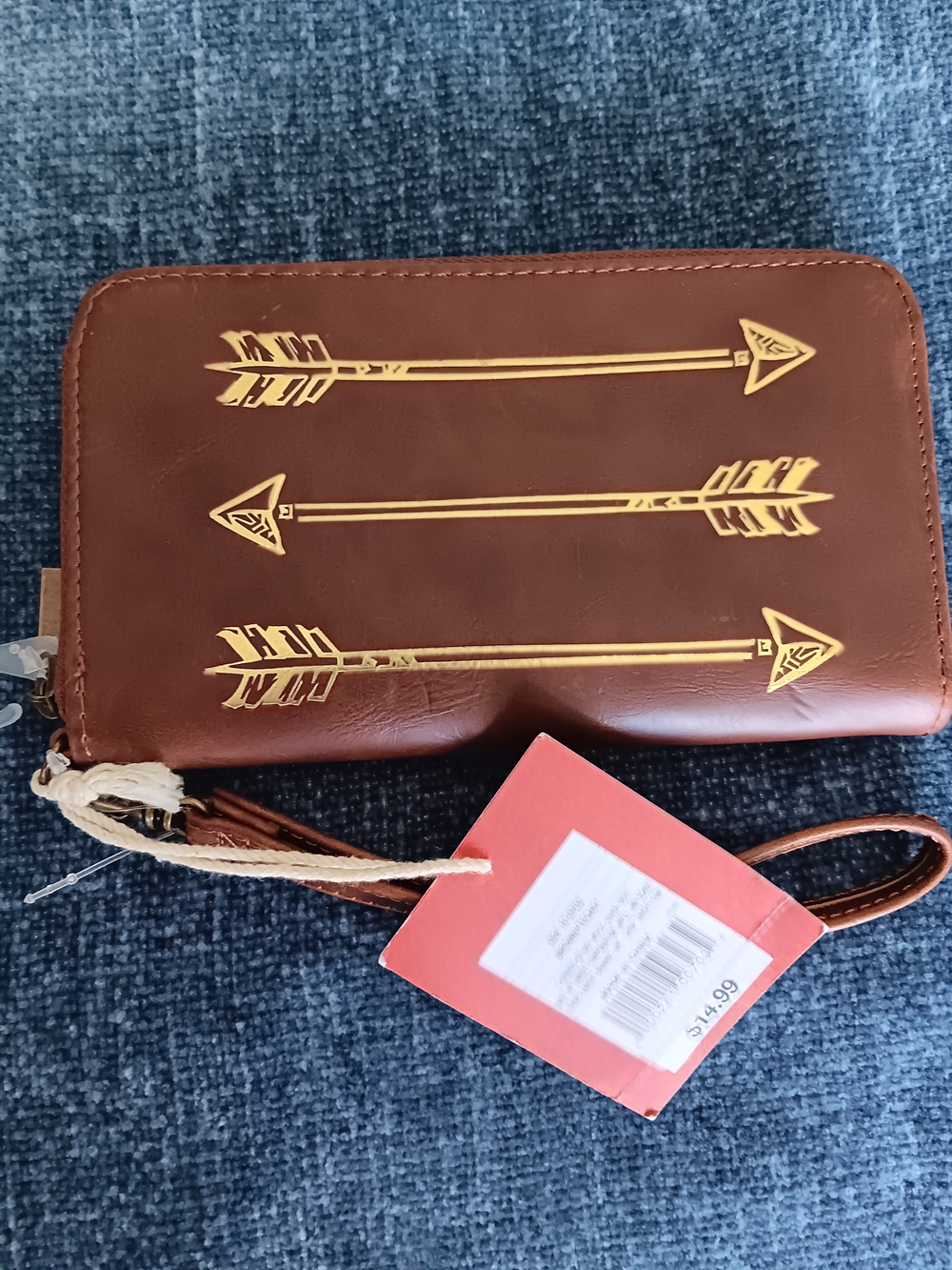 Mossimo Supply Co. Women's Brown Wristlet Clutch with Gold Arrow Motif